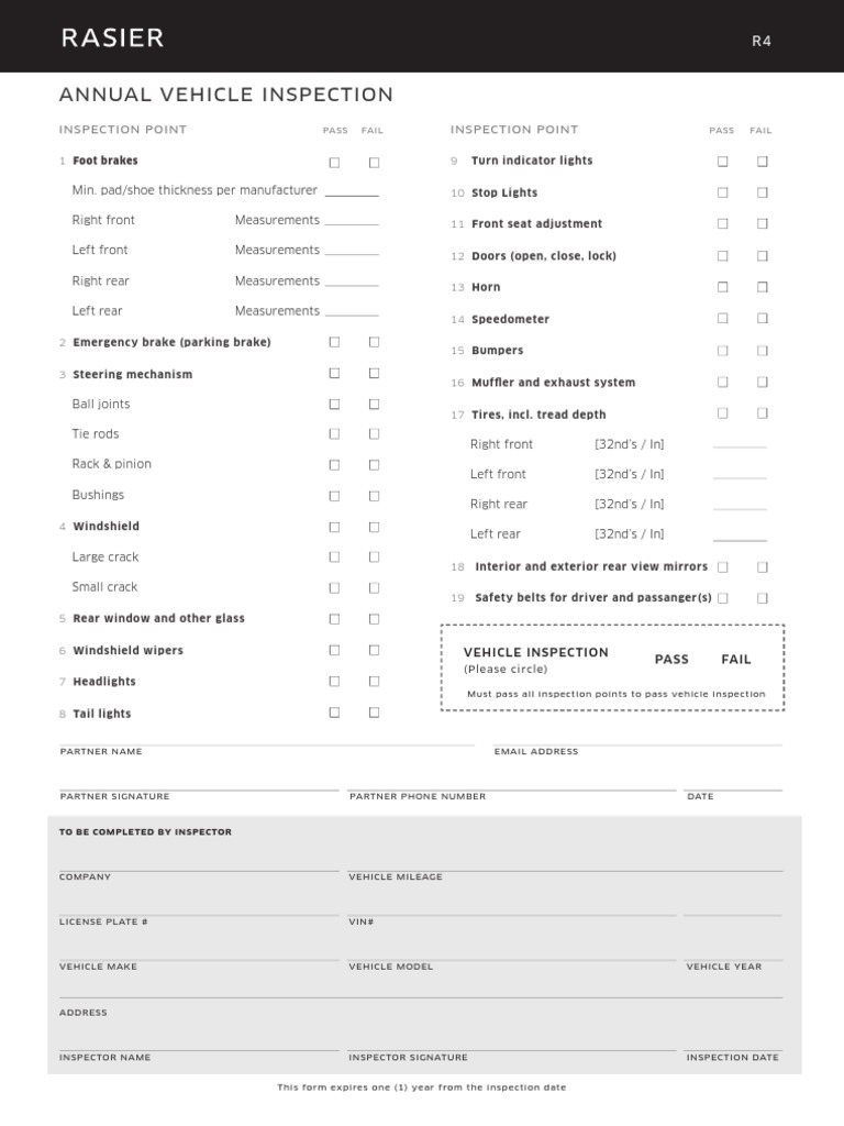 Annual Vehicle Inspection Checklist | PDF | Vehicles | Product ...