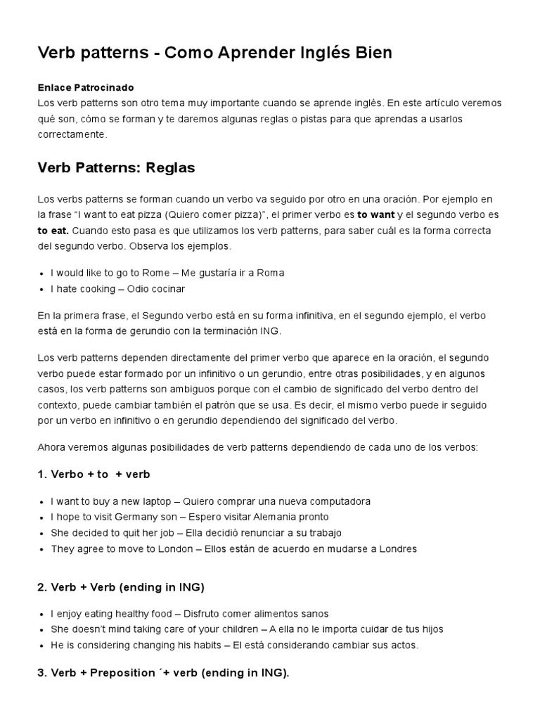 Verb Patterns | PDF | Verbo | Estilo (ficción)