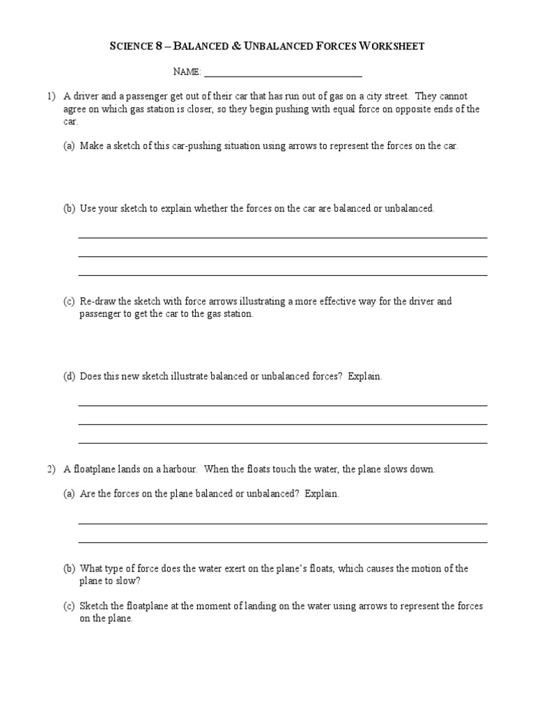 S 8 - B & U F W: Cience Alanced Nbalanced Orces Orksheet | PDF ...