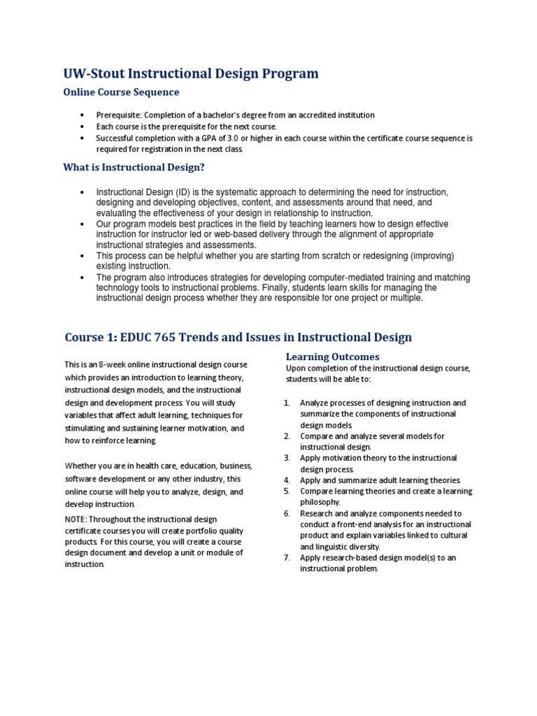 Uw Stout Instructional Design Program Overview | PDF | Instructional ...