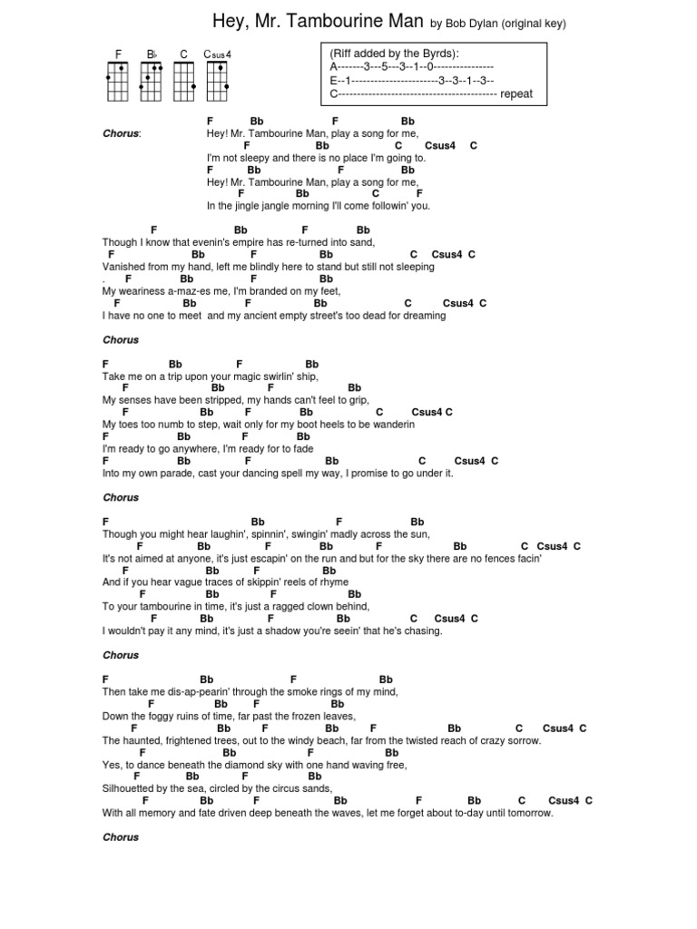 Mr Tambourine Man Original Chords