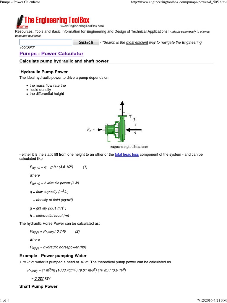 Pumps Power Calculator Horsepower Pump