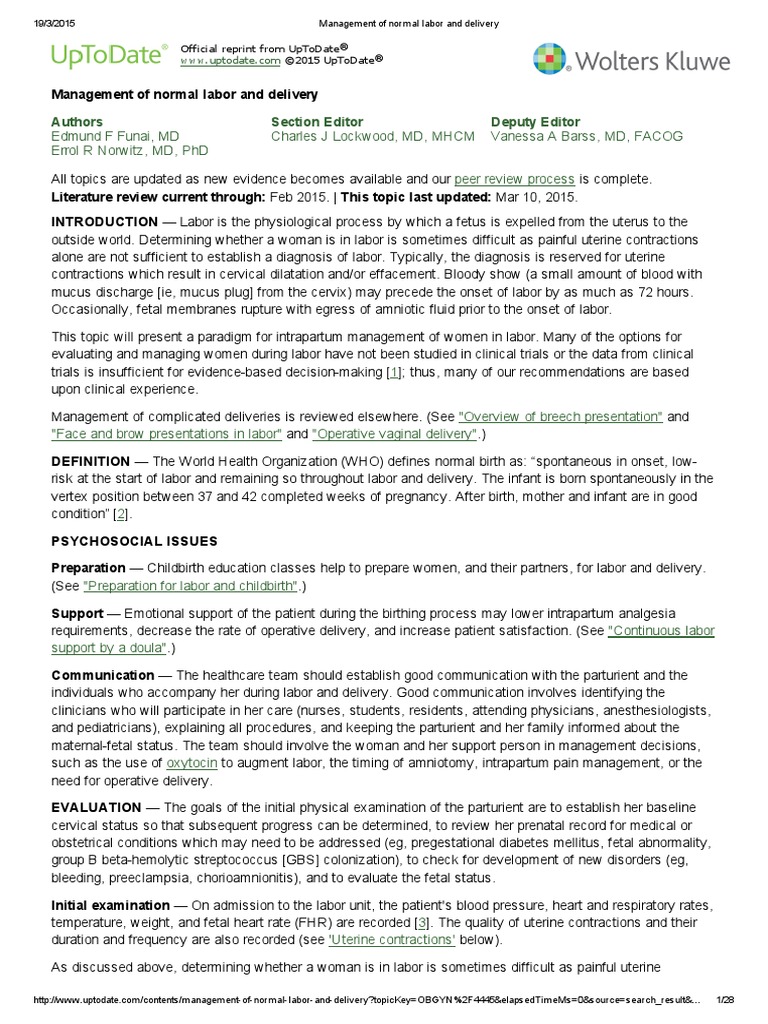 Management of Normal Labor and Delivery Childbirth Caesarean Section