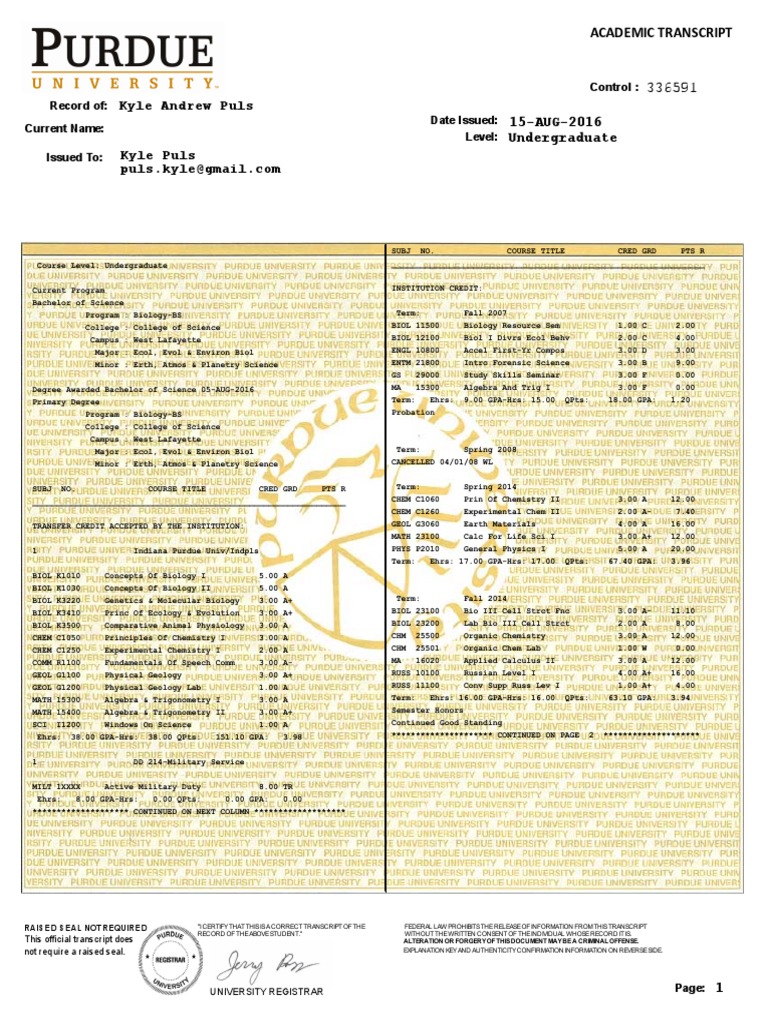 Puls Kyle Transcript PDF | PDF | College Level Examination Program ...