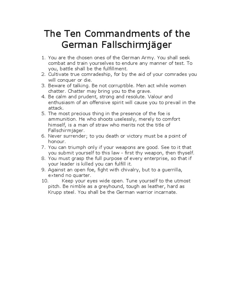 The Ten Commandments of the German Fallschirmj盲ger | PDF
