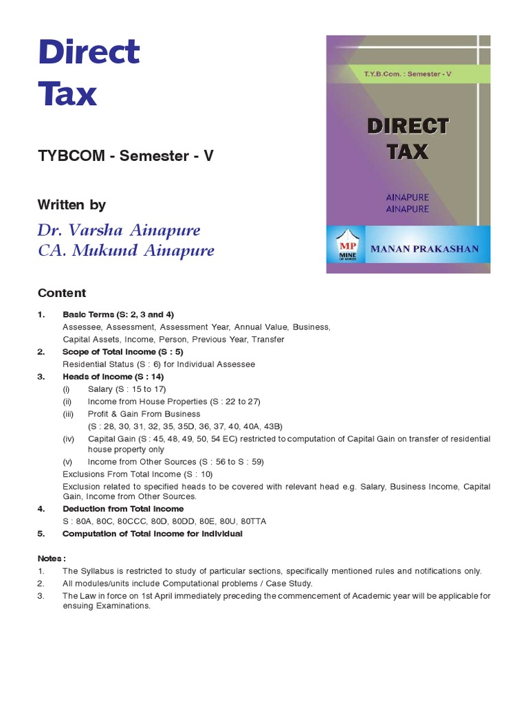 Direct Taxes Sem V PDF Tax Deduction