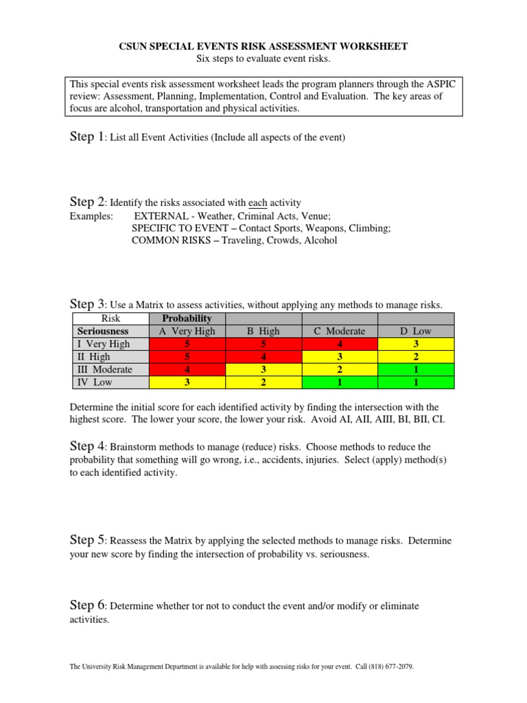 Special Events Risk Assessment Worksheet 638