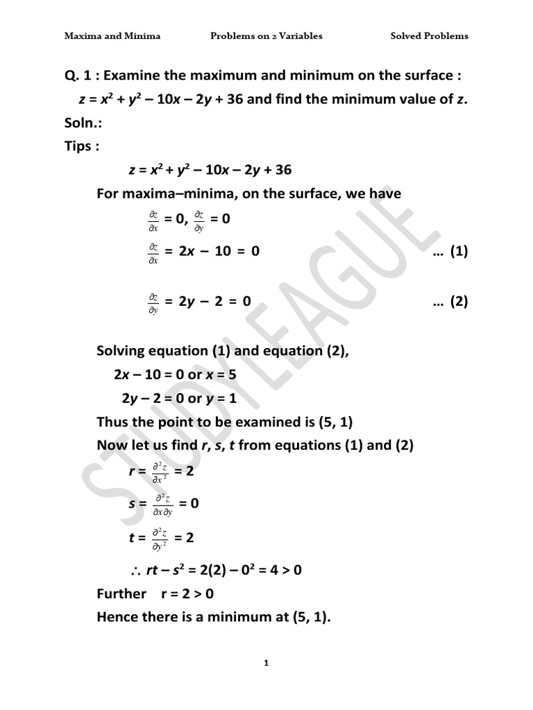 3 1problems On 2 Variables And Lagranges Theorem Pdf Maxima And Minima Systems Analysis