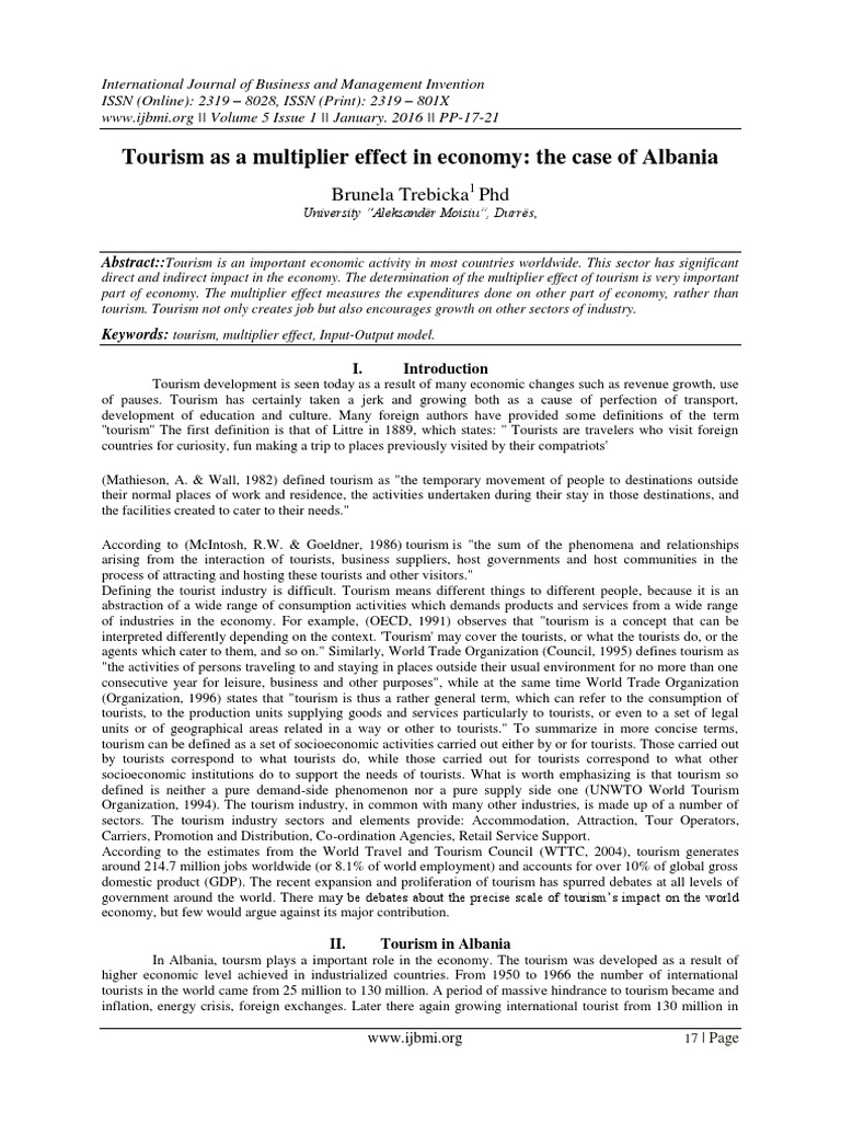 Tourism As A Multiplier Effect in Economy: The Case of Albania | PDF ...
