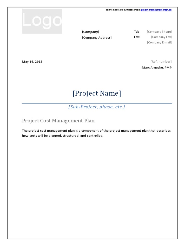 Project Cost Management Plan Template | PDF | Cost Accounting | Project ...