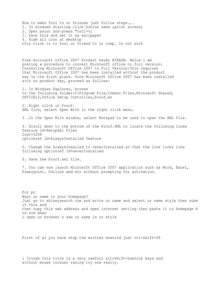 Pc Tricks Pdf Microsoft Office Windows Vista