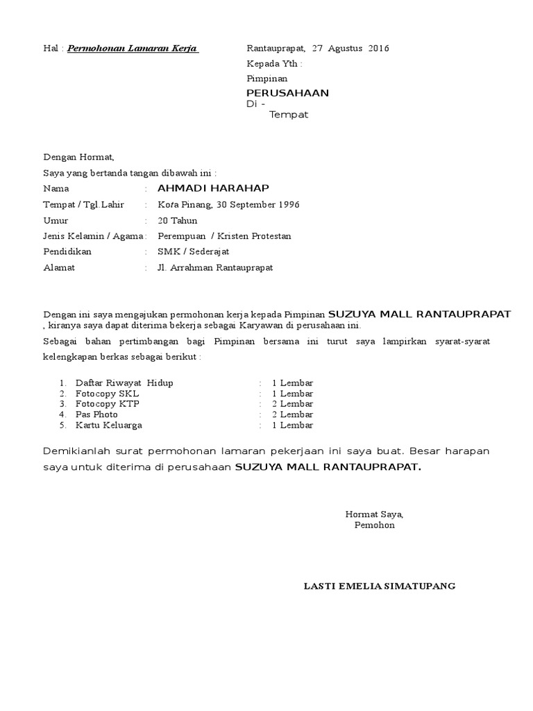 Download 95+ Contoh Surat Lamaran Kerja Suzuya Terbaik Dan Terbaru