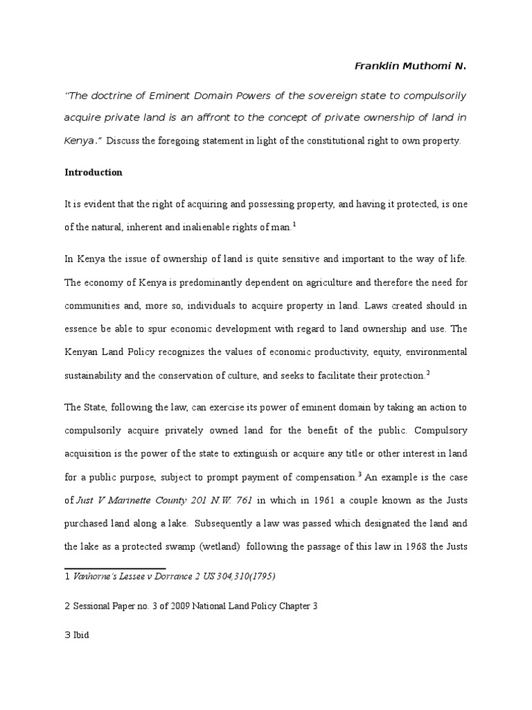 Eminent Domain and Land Ownership in Kenya | PDF | Eminent Domain ...