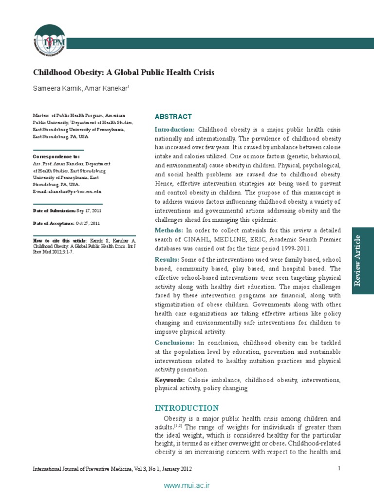 Childhood Obesity A Global Public Health Crisis (International Journal