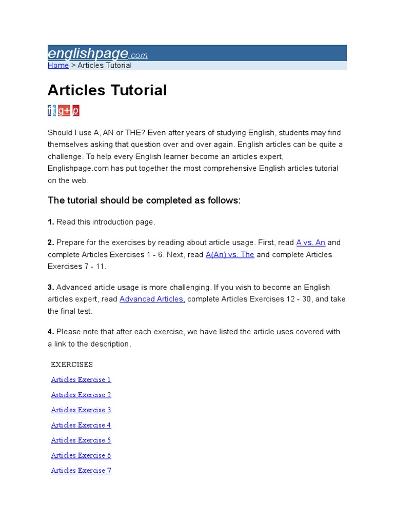 Articles Tutorial: Englishpage | PDF