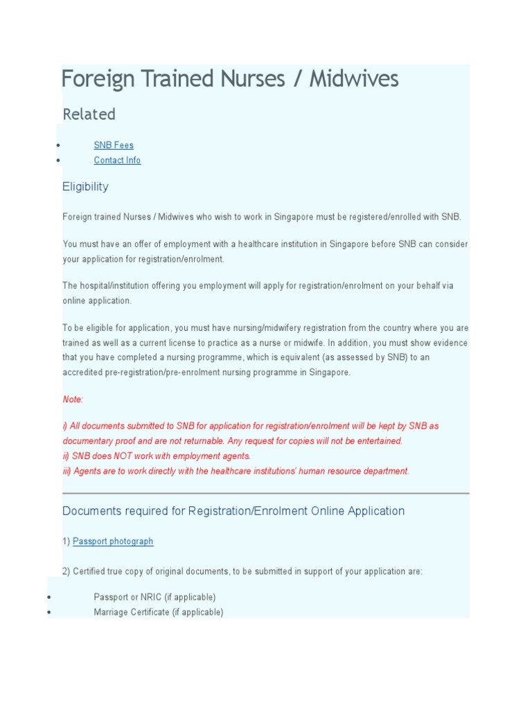 SNB Registration for Foreign Nurses 2025 | PDF | Midwife | Nursing