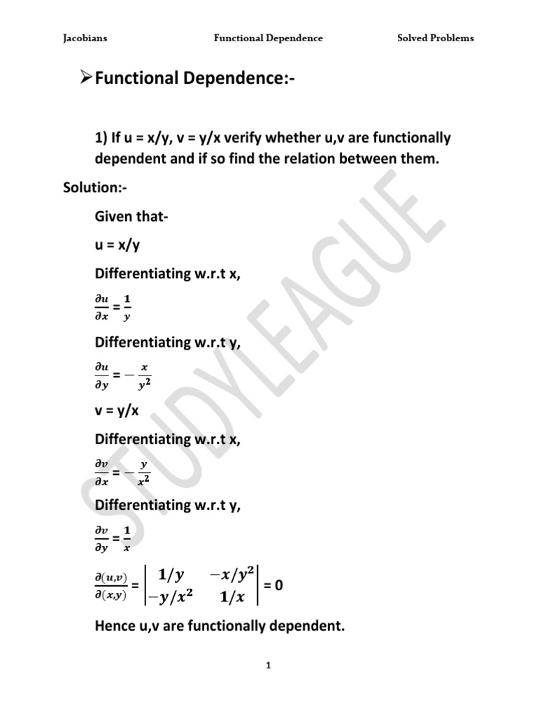 Jacobians Functional Dependence Solved Problems Pdf Differential Calculus Functions And Mappings