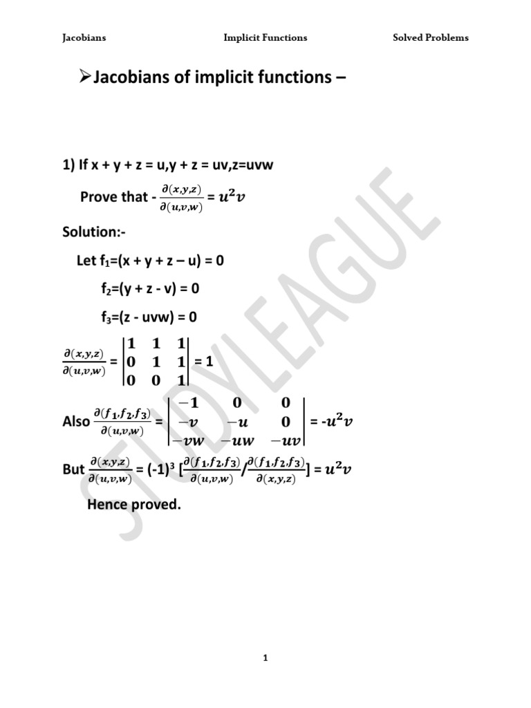 3 Jacobians Of Implicit Functions Differential Equations Elementary Mathematics