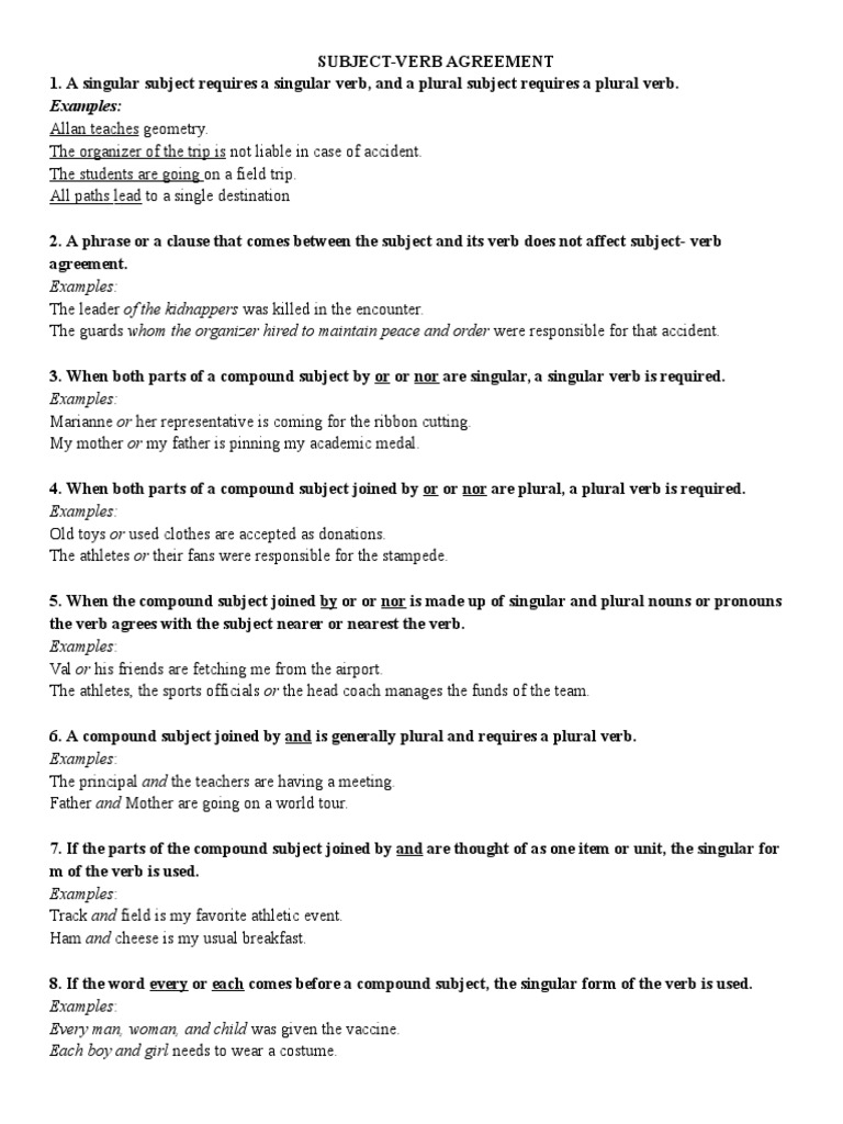 Lecture On Subject-Verb Agreement | PDF | Grammatical Number | Plural