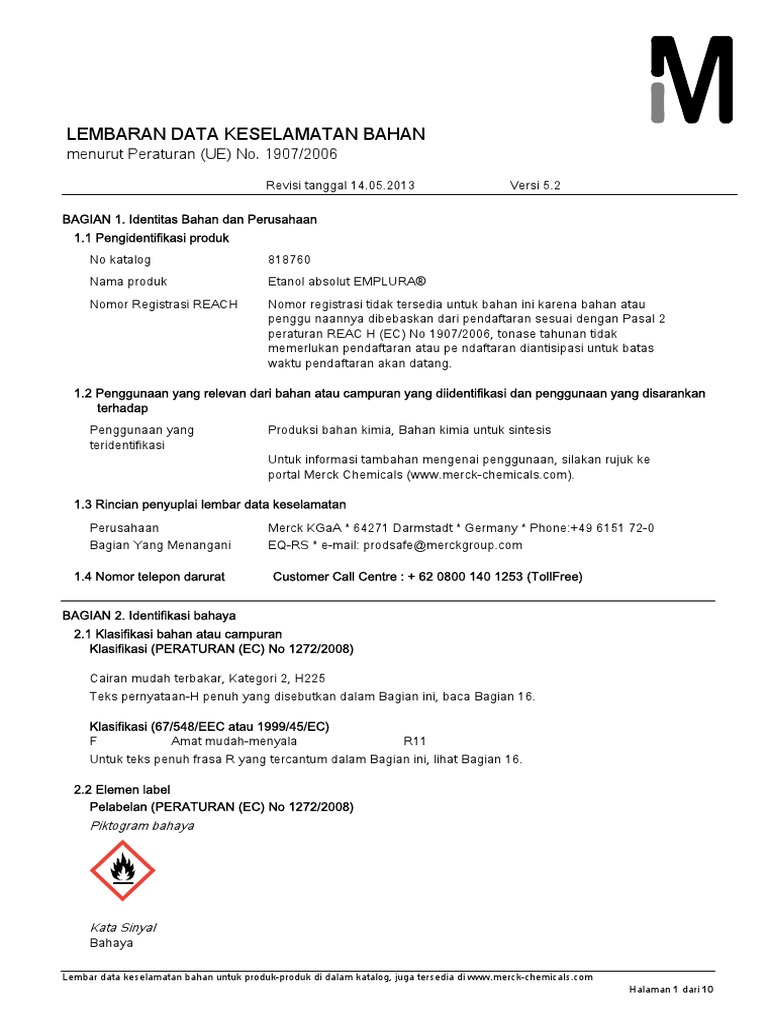 Msds Etanol Absolut | PDF