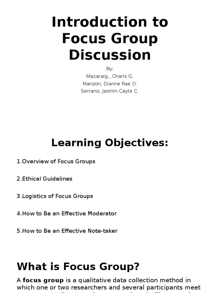 Focus Group Discussion Guide and Tips | PDF | Focus Group | Internet Forum