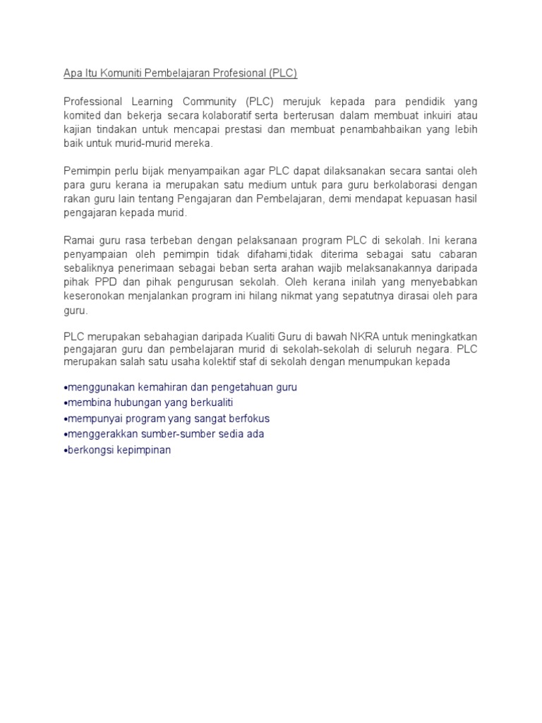 Apa Itu Komuniti Pembelajaran Profesional Plc