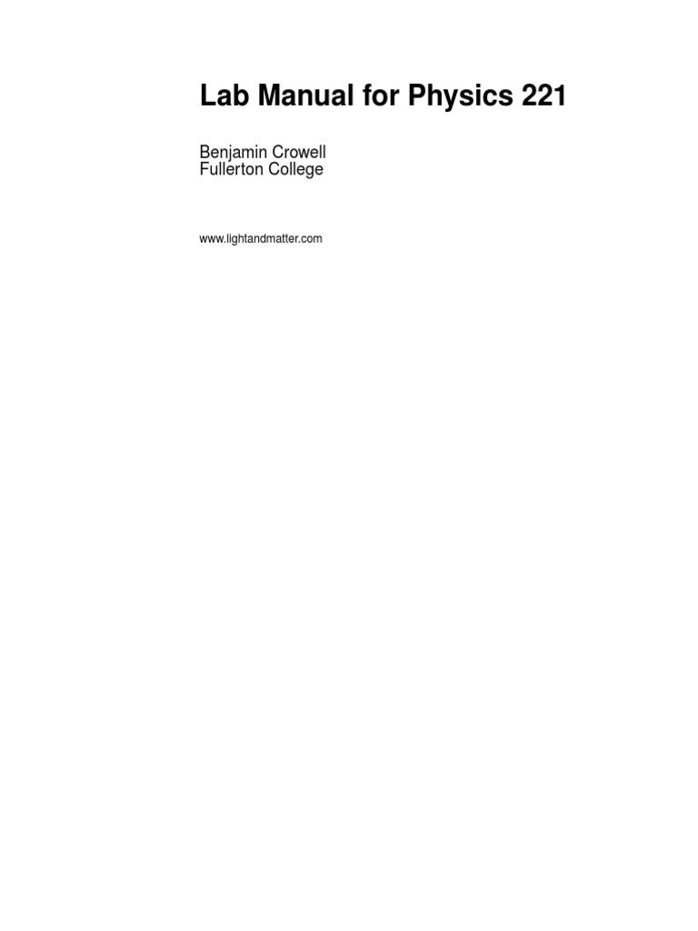 Lab Manual For Physics 221 Benjamin Crowell Fullerton College Pdf