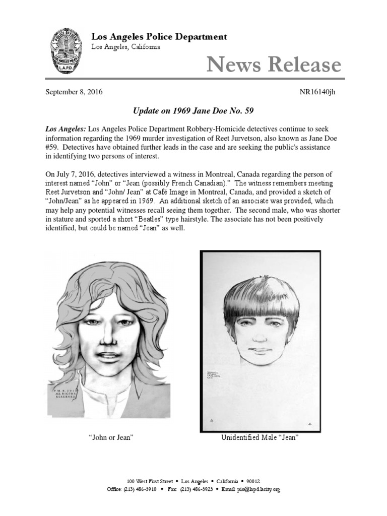 Reet Jurvetson, LAPD Update PDF Law Enforcement Crime & Violence