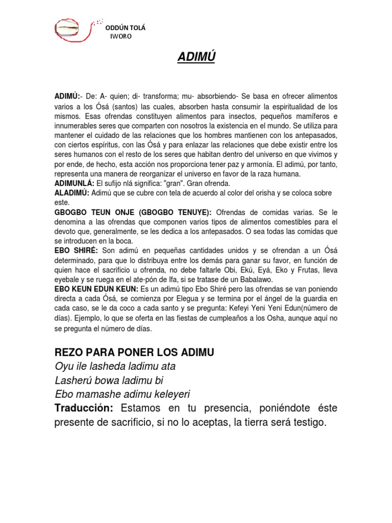 Adimú: Ofrendas y Comidas para Orishas | PDF | Maíz | Batata