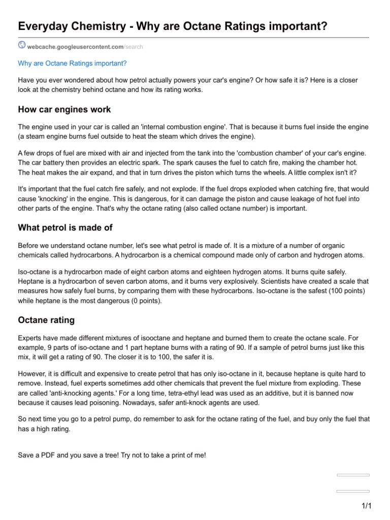Importance of Octane Ratings Explained | PDF | Internal Combustion ...