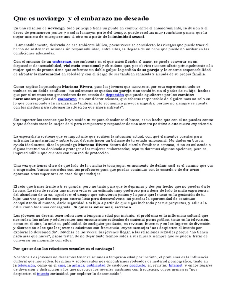Que Es Noviazgo Y El Embarazo No Deseado