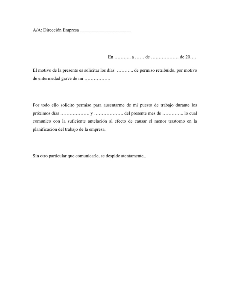 Solicitud Permiso Enfermedad Pariente