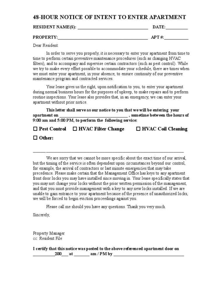 Notice To Enter Apartment | PDF | Finance & Money Management