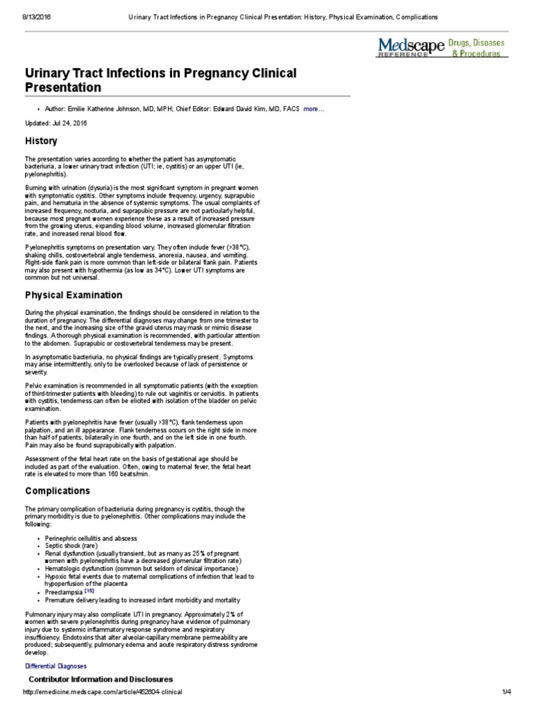 Urinary Tract Infections in Pregnancy Clinical Presentation History