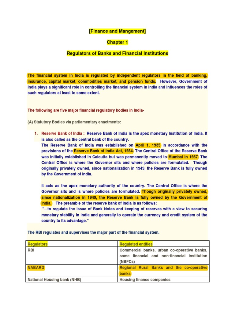 Chapter 1 Regulators of Banks and Financial Institutions PDF