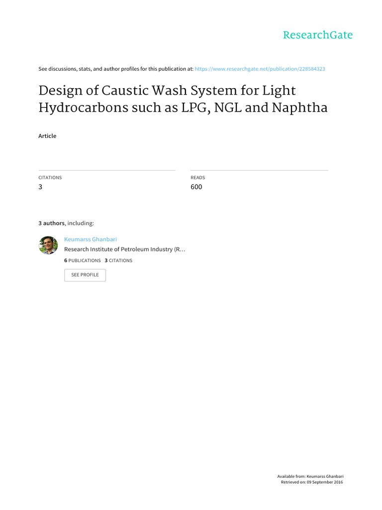 Design of Caustic Wash System For Light Hydrocarbo PDF PDF Sulfide