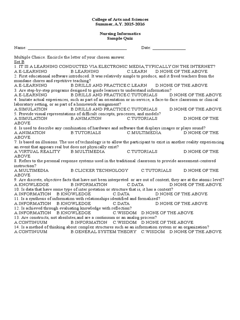 Quiz Informatics Sample 01 B | PDF