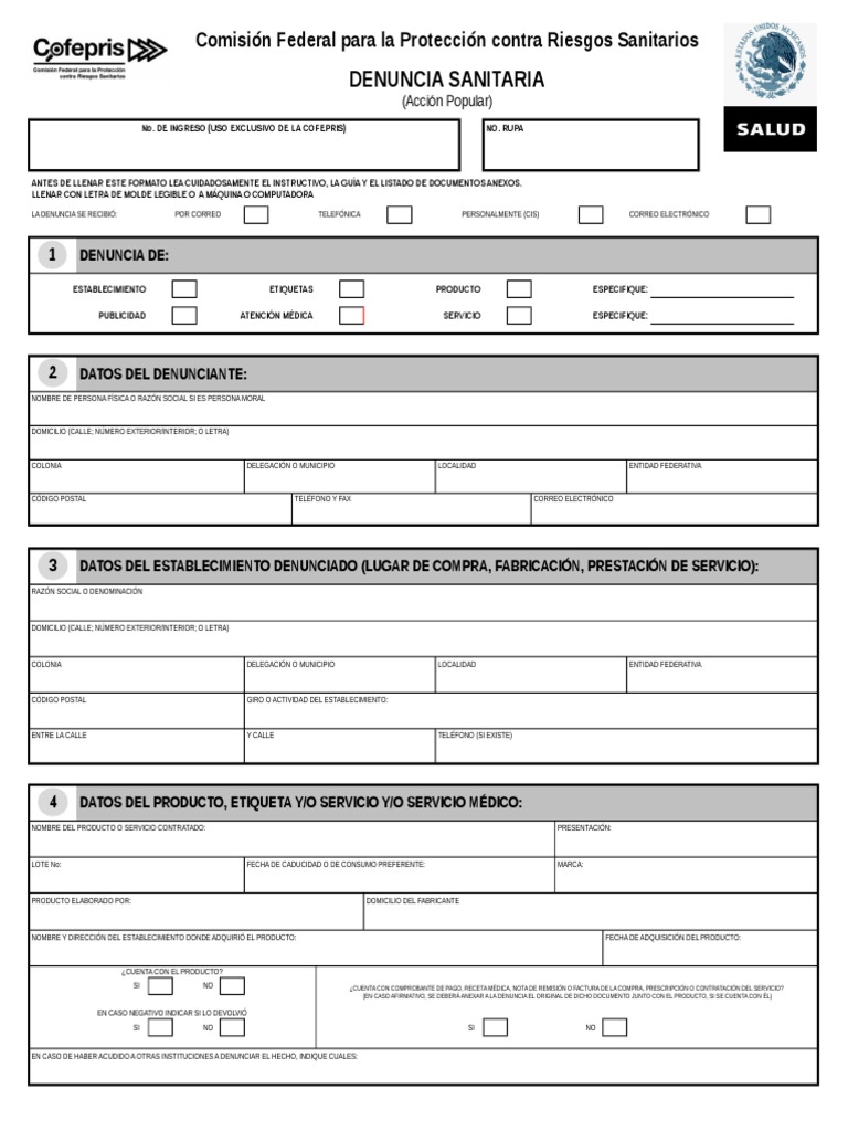 FORMATO DENUNCIA cofepris | Especialidades Medicas | Enfermedades y ...