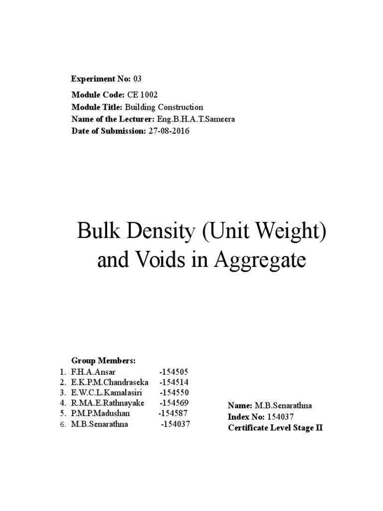 Bulk Density (Unit Weight) and Voids in Aggregate | PDF