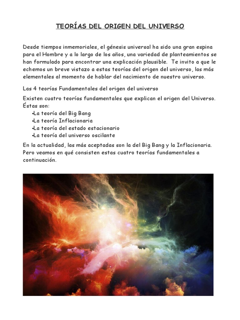 Teorías Del Origen Del Universo Big Bang Universo