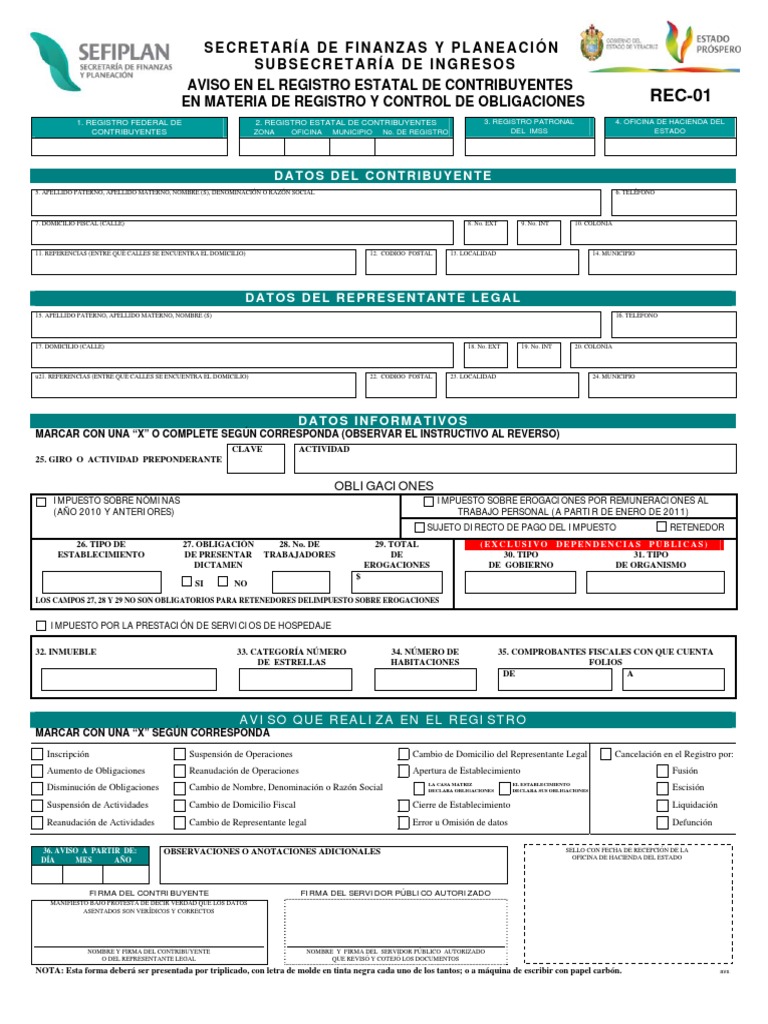 Formato Para Registro Estatal de Contribuyentes 2 S