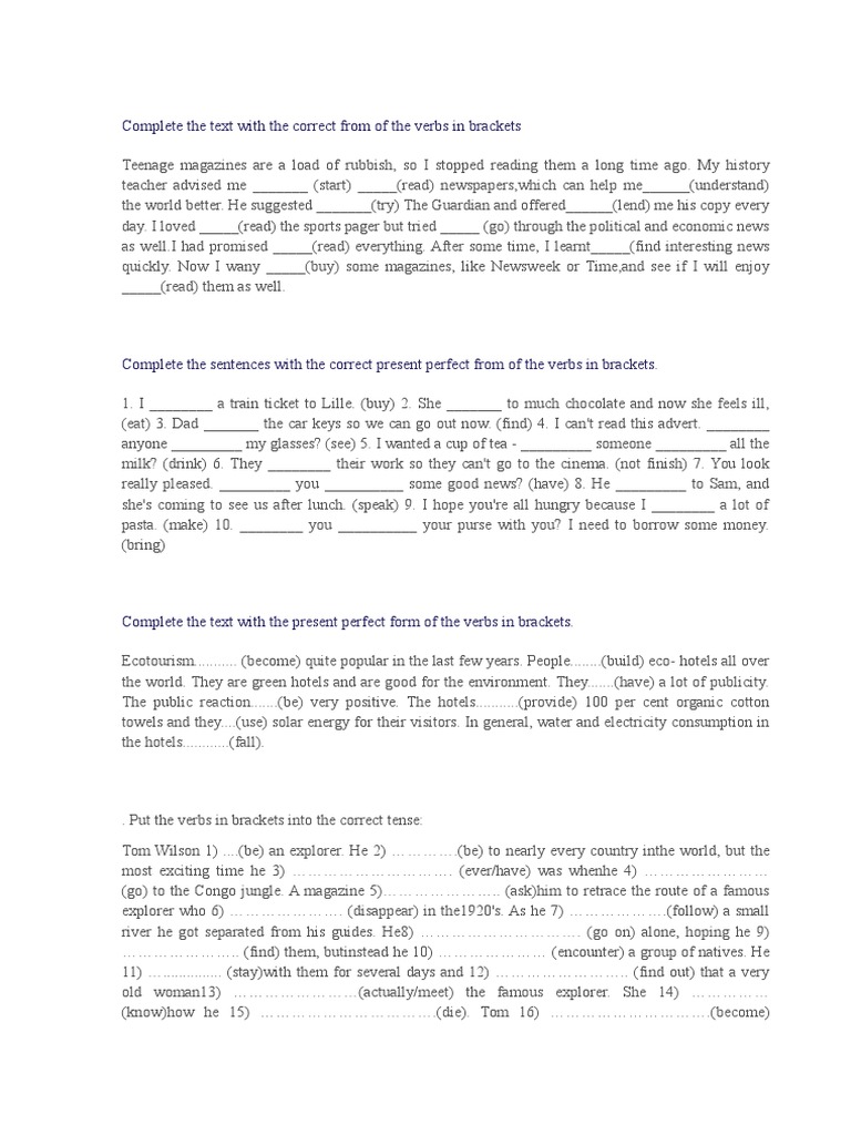 Complete Verbs in Text Exercises | PDF | Young Adult