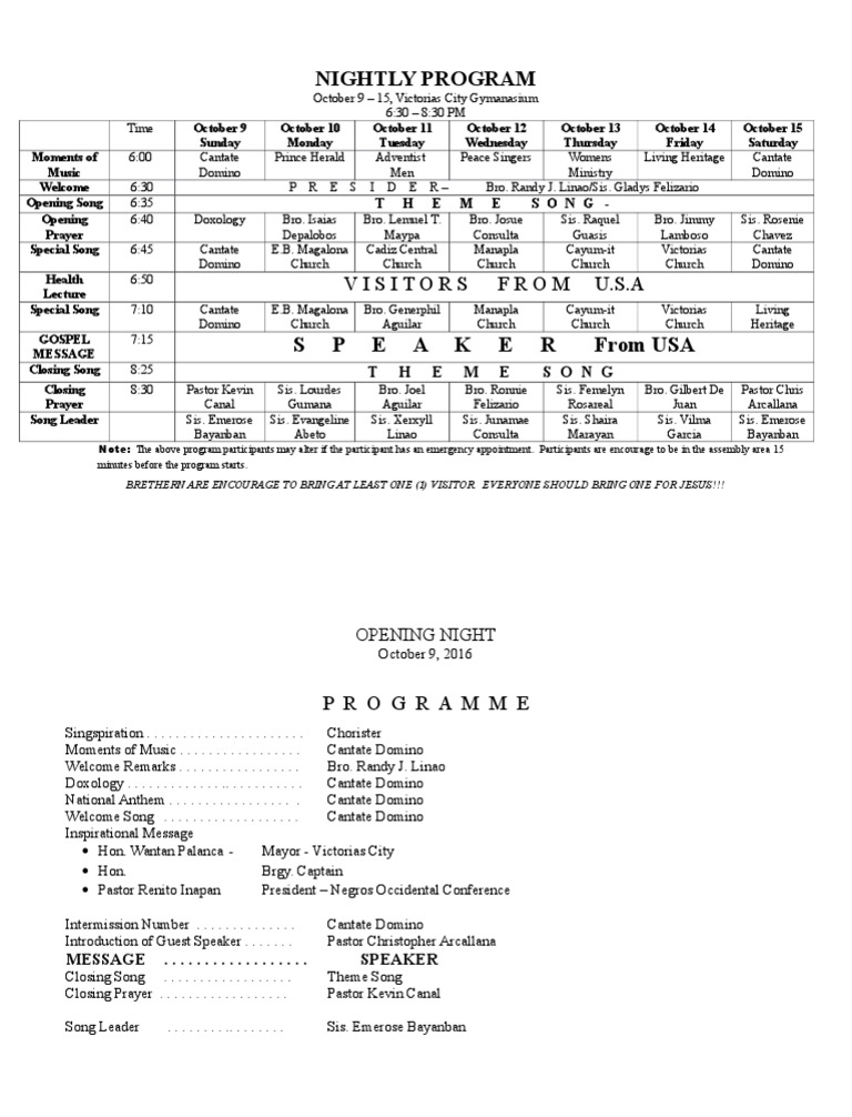 Victorias City Nightly Program Schedule | PDF | Art
