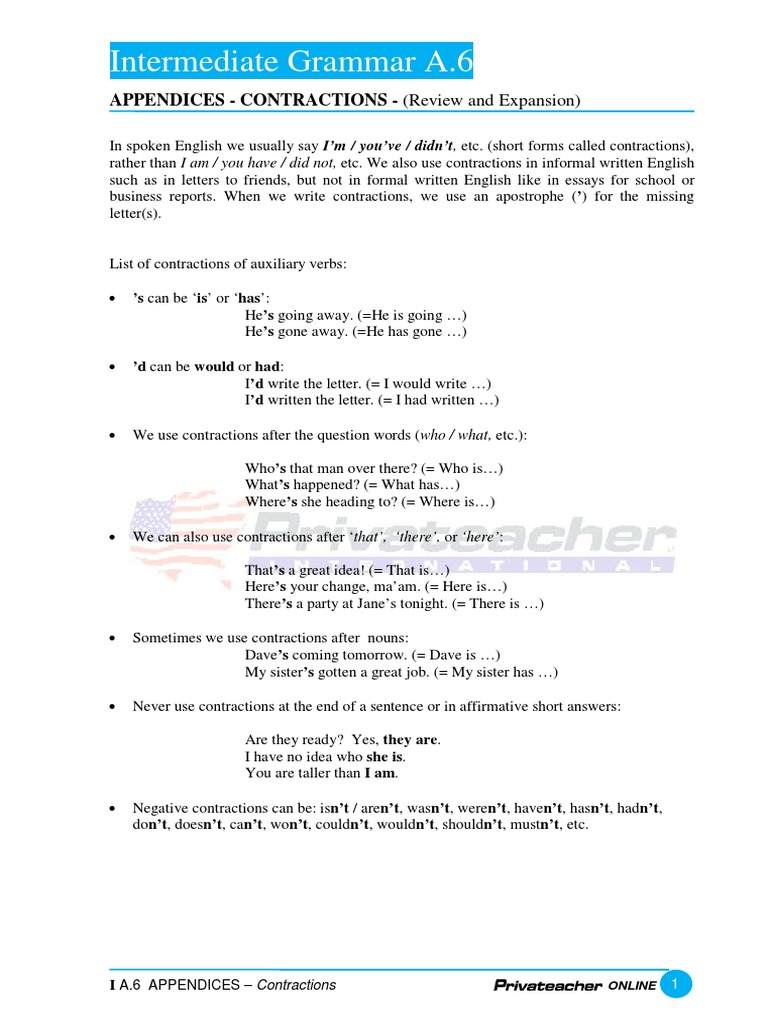 Contractions Guide for Learners | PDF | Language Arts & Discipline