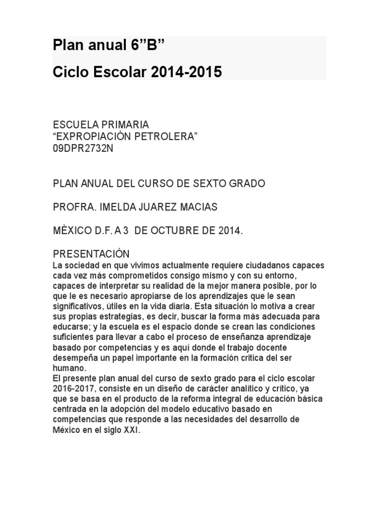 Plana Anual Sexto Grado 2011 Educación primaria Aprendizaje