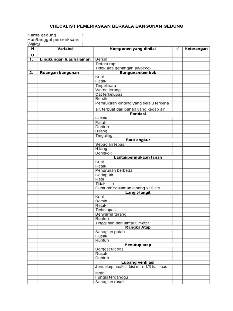 Checklist Pemeriksaan Berkala Bangunan Gedung