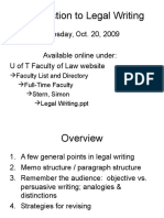 Introduction To Legal Writing: Tuesday, Oct. 20, 2009 Available Online Under: U of T Faculty of Law Website