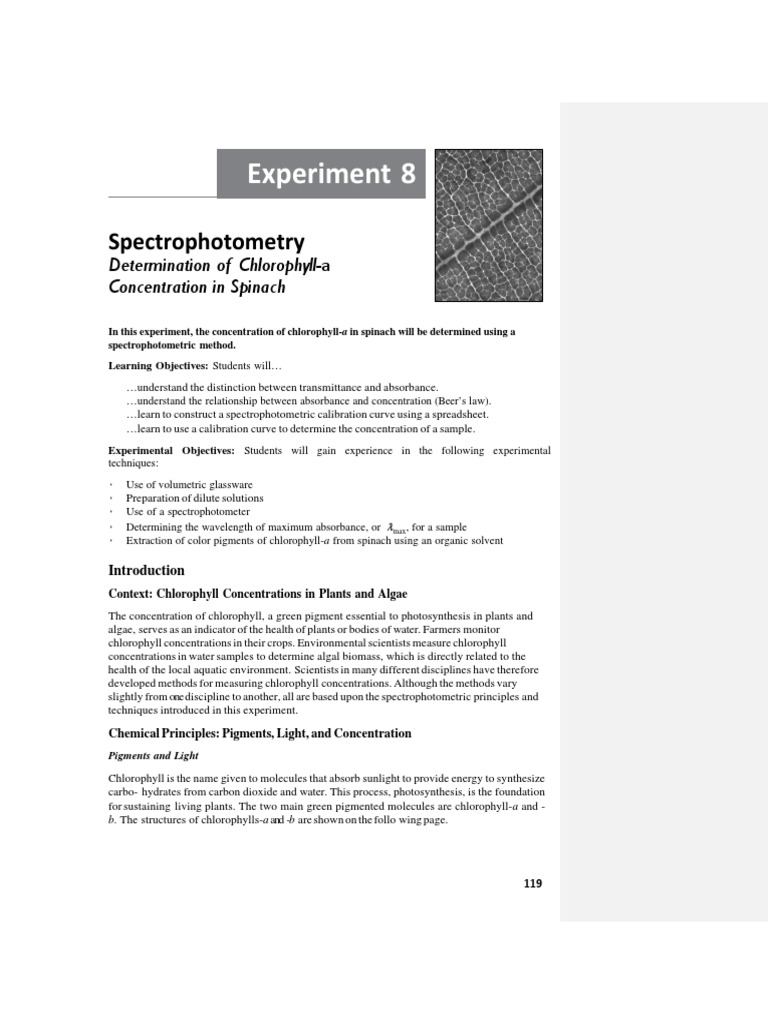 New Expt 8 Spectroscopy Lab Chlorophyll With SpectroVis PDF