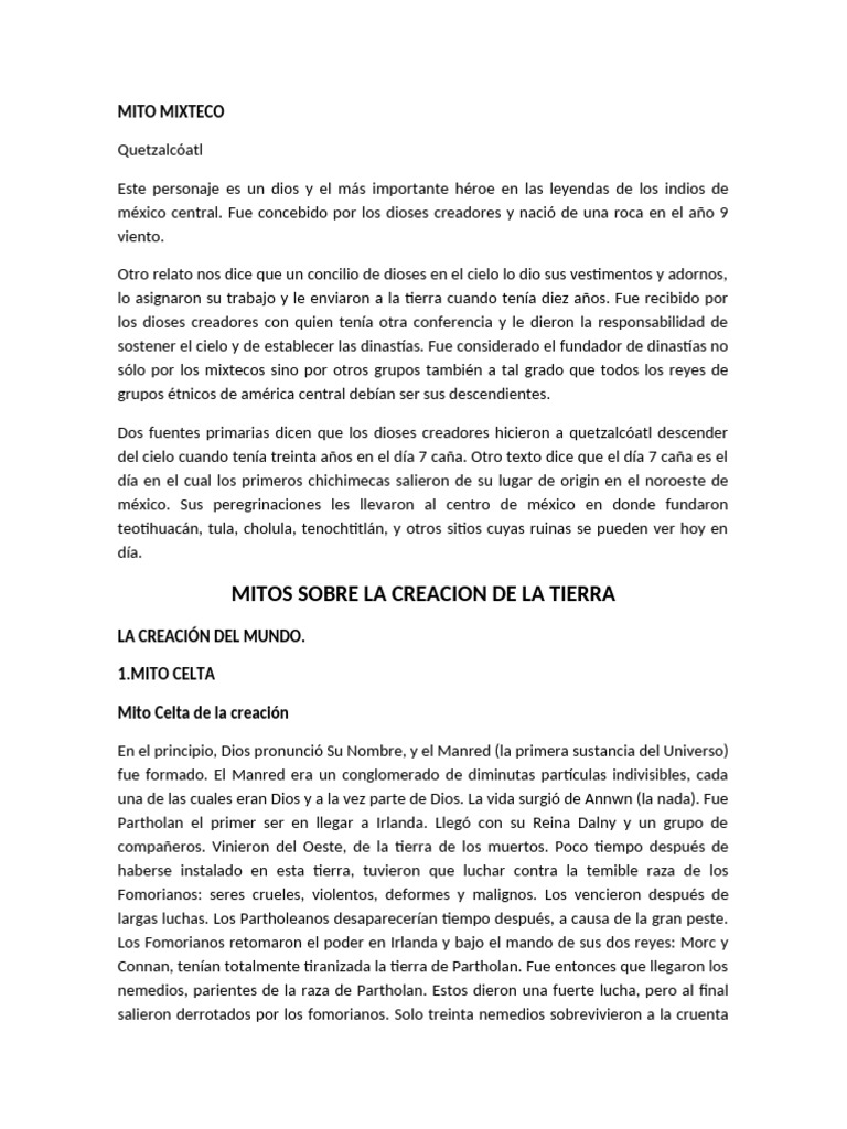 Mito Mixteco | PDF | Poesía | Mitología