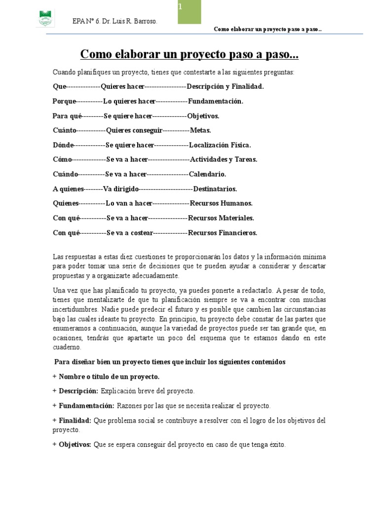 Como Elaborar Un Proyecto Paso A Paso | PDF | Recursos humanos ...